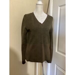 COS Olive Green V Neck Long Sleeve Two Tone Sweater Women's XS